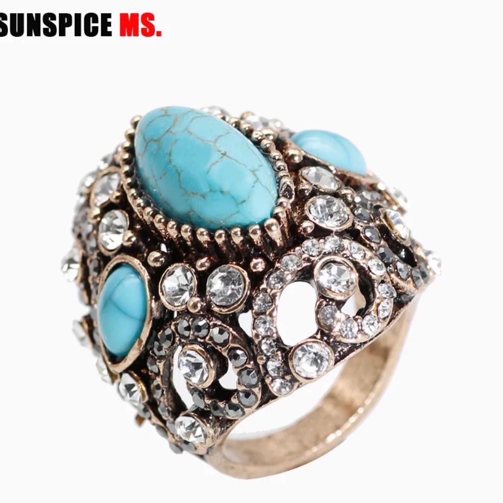 Big Antique Rings For Women Blue Natural Stone